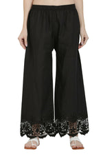 Thumbnail for PAVONINE Black Color Chikankari Lace Scalloped Hem Cotton Fabric Sharara - Distacart