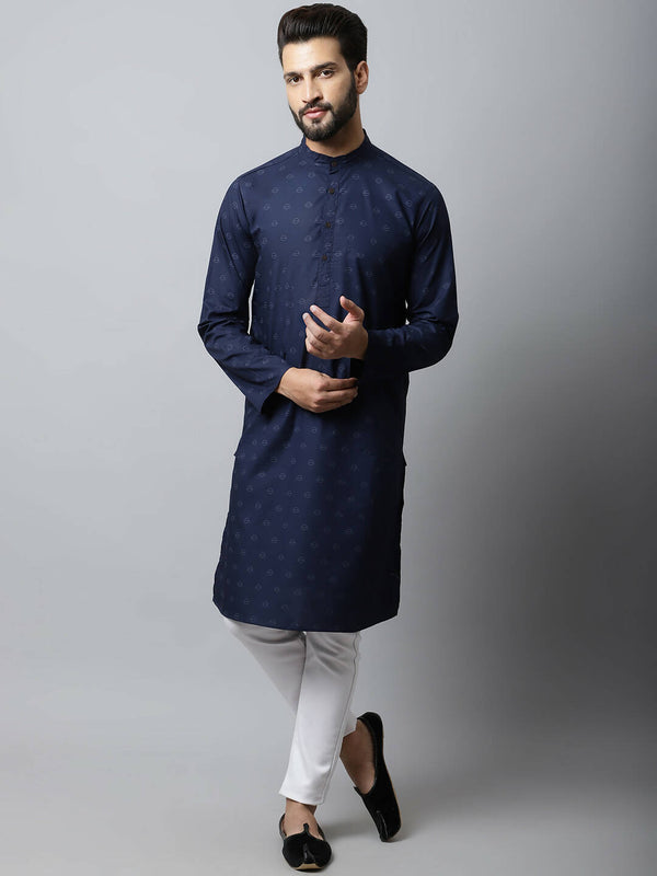 Even Apparels Navy blue Color Pure Cotton Men's Kurta With Band Collar (PRT1184) - Distacart