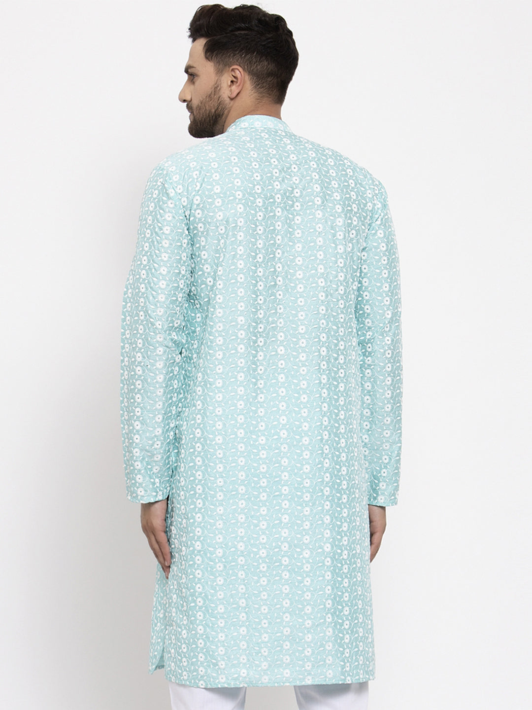 Jompers Men Turquoise Blue Embroidered Kurta Only - Distacart