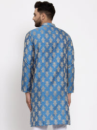 Thumbnail for Jompers Men Blue Jacquard Kurta Only - Distacart