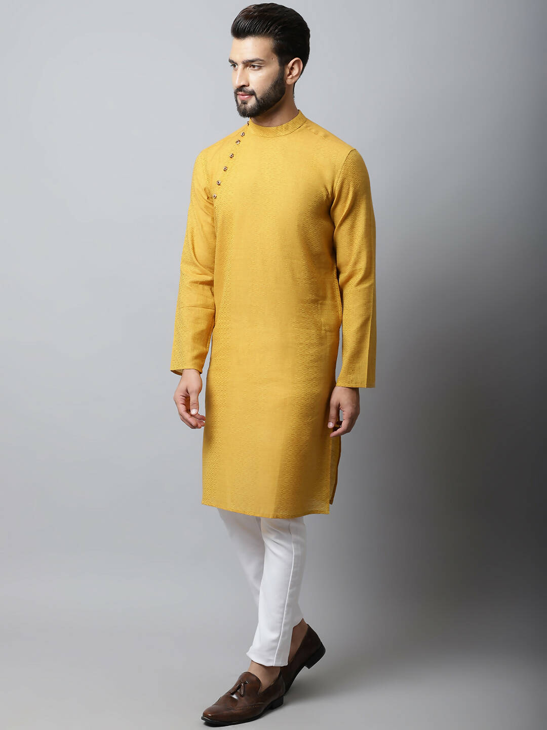 Even Apparels Yellow Color Pure Cotton Men's Kurta With Side Placket (SLD1192) - Distacart