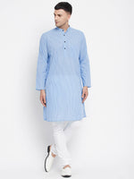 Thumbnail for Even Apparels Blue Pure Cotton Men's Kurta With Band Collar - Distacart