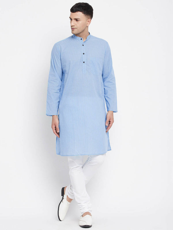 Even Apparels Blue Pure Cotton Men's Kurta With Band Collar - Distacart