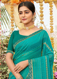 Thumbnail for Sea Green Georgette Foil Printed Saree with Unstitched Blouse Piece - Avika - Distacart
