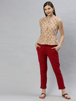 Thumbnail for Janasya Women's Cream Cotton Floral Print Designer Back Top - Distacart