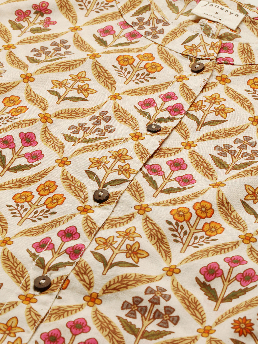 Janasya Women's Cream Cotton Floral Print Designer Back Top - Distacart