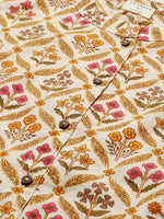 Thumbnail for Janasya Women's Cream Cotton Floral Print Designer Back Top - Distacart