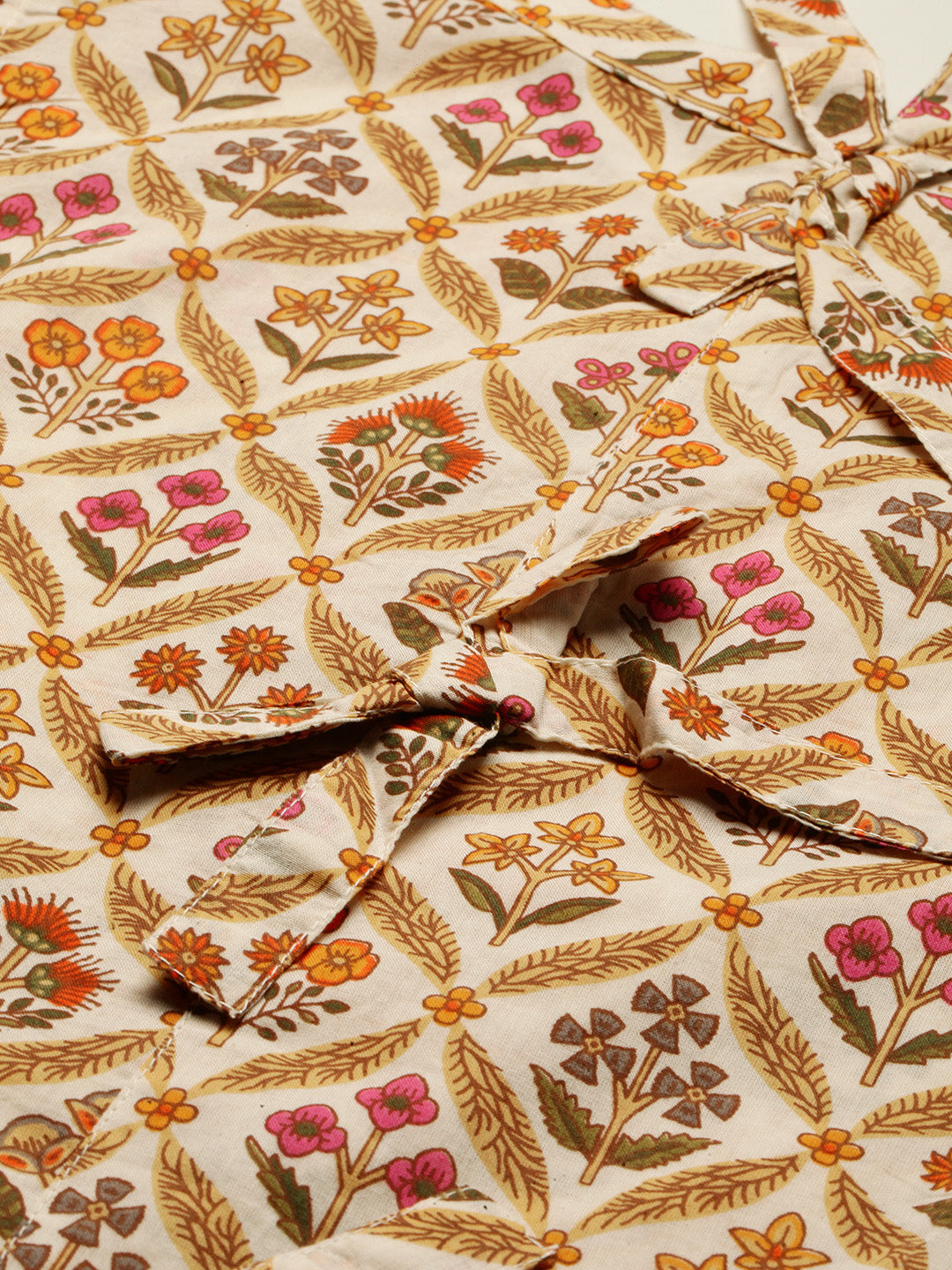 Janasya Women's Cream Cotton Floral Print Designer Back Top - Distacart