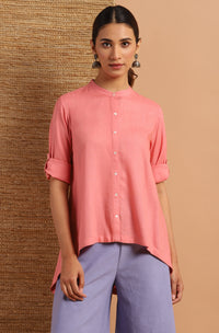 Thumbnail for Janasya Women's Pink Rayon Solid High Low Tunic - Distacart