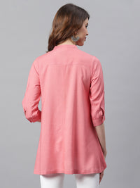 Thumbnail for Janasya Women's Pink Rayon Solid High Low Tunic - Distacart