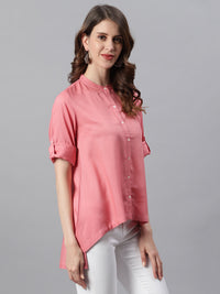 Thumbnail for Janasya Women's Pink Rayon Solid High Low Tunic - Distacart