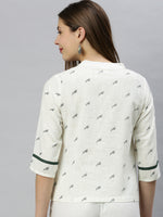 Thumbnail for Janasya Women's Off White Cotton Slub Animal Print Shirt Style Top - Distacart
