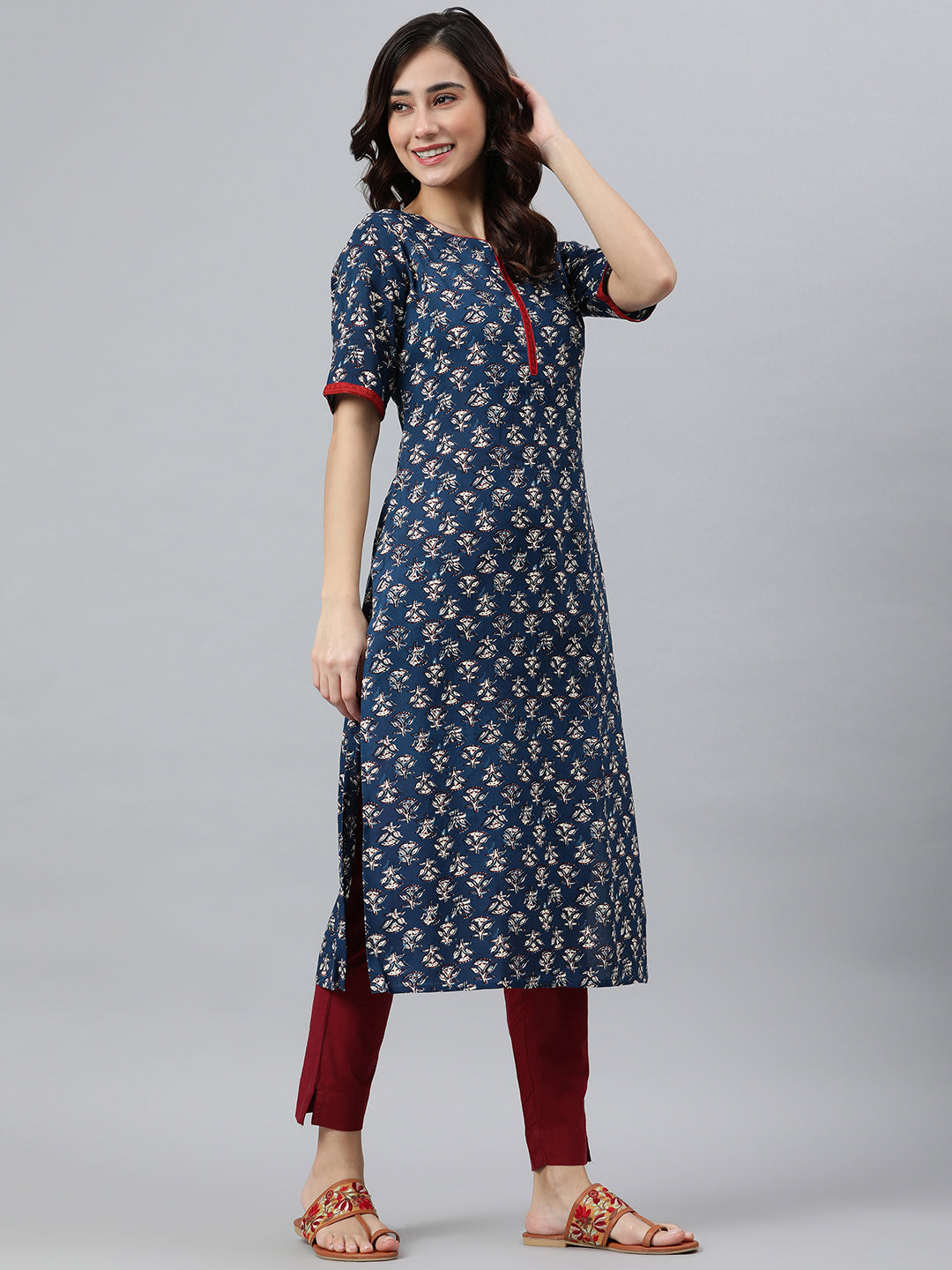 Janasya Women's Blue Rayon Floral Printed Casual Straight kurta - Distacart