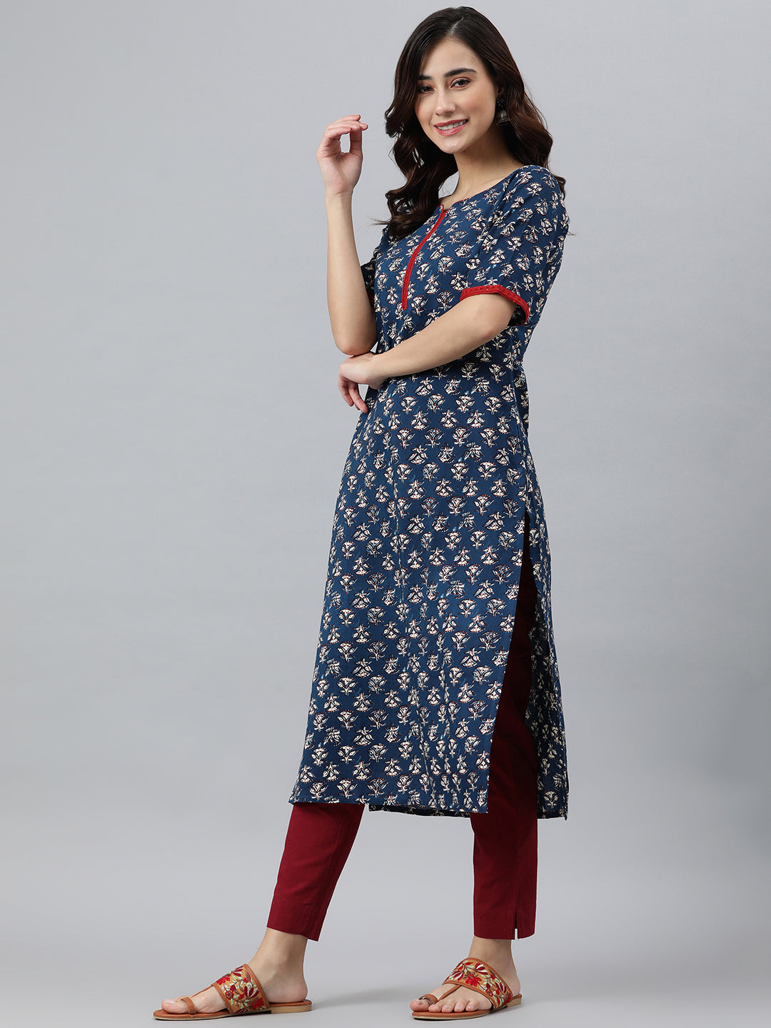 Janasya Women's Blue Rayon Floral Printed Casual Straight kurta - Distacart