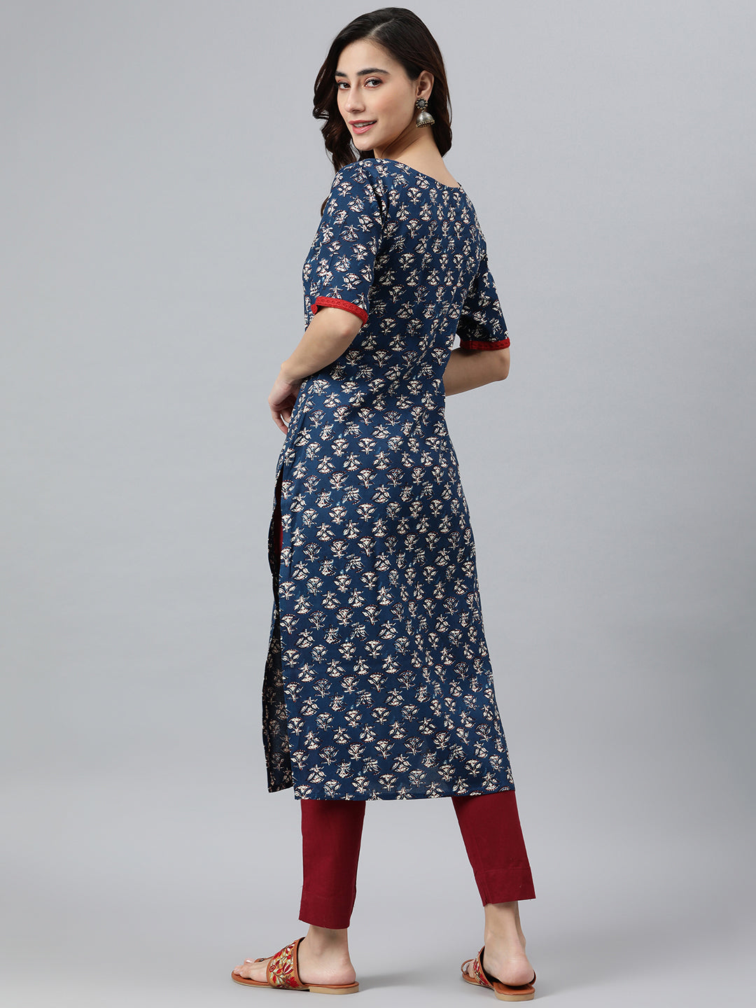 Janasya Women's Blue Rayon Floral Printed Casual Straight kurta - Distacart