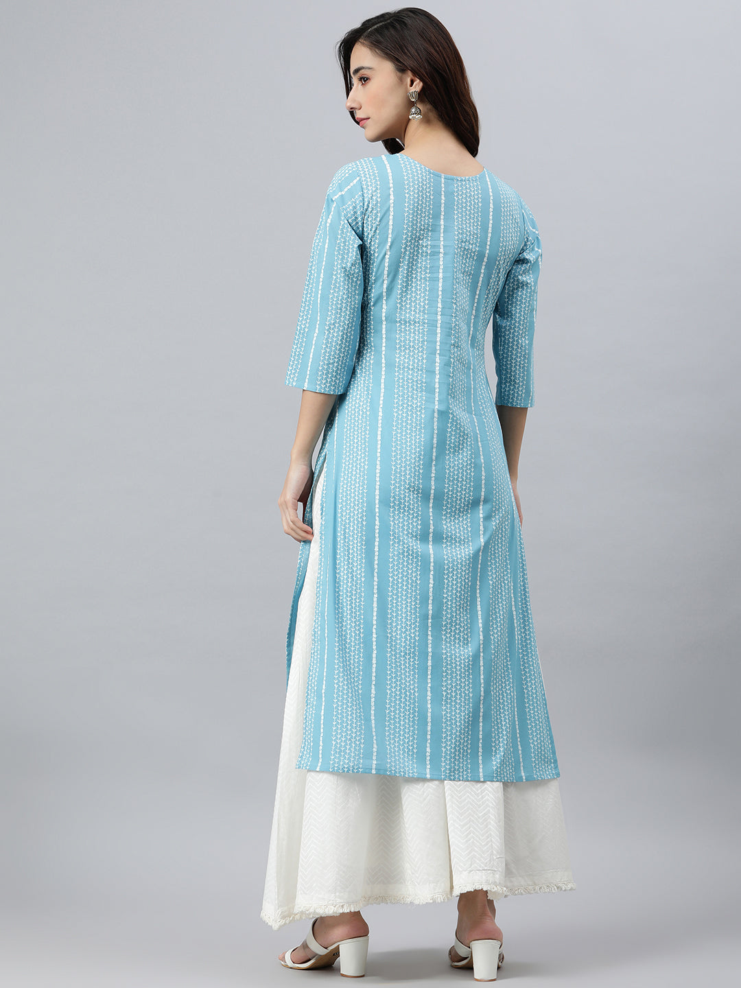 Janasya Women's Blue Cotton Striped Casual Straight kurta - Distacart