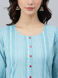 Thumbnail for Janasya Women's Blue Cotton Striped Casual Straight kurta - Distacart