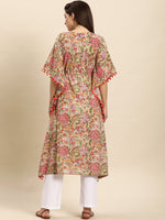 Thumbnail for Janasya Women's Beige Cotton Floral Printed Casual Kaftan kurta - Distacart