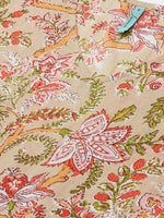 Thumbnail for Janasya Women's Beige Cotton Floral Printed Casual Kaftan kurta - Distacart