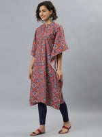 Thumbnail for Janasya Women's Orange Cotton Floral Print Casual Kaftan Kurta - Distacart