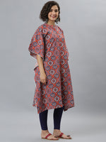 Thumbnail for Janasya Women's Orange Cotton Floral Print Casual Kaftan Kurta - Distacart