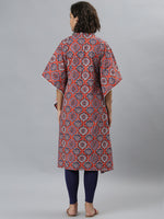 Thumbnail for Janasya Women's Orange Cotton Floral Print Casual Kaftan Kurta - Distacart