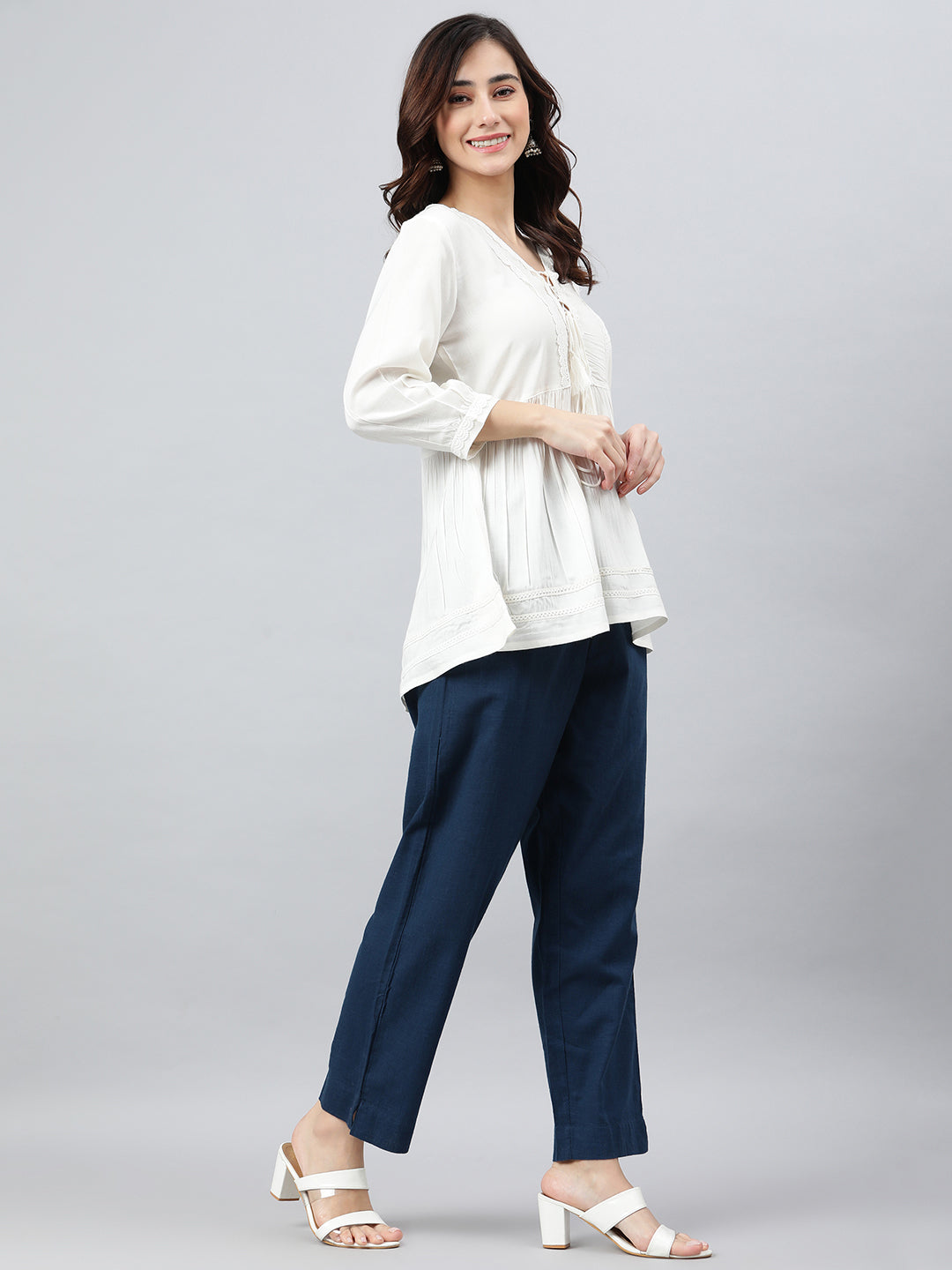 Janasya Women's White Rayon Solid Flared Top - Distacart