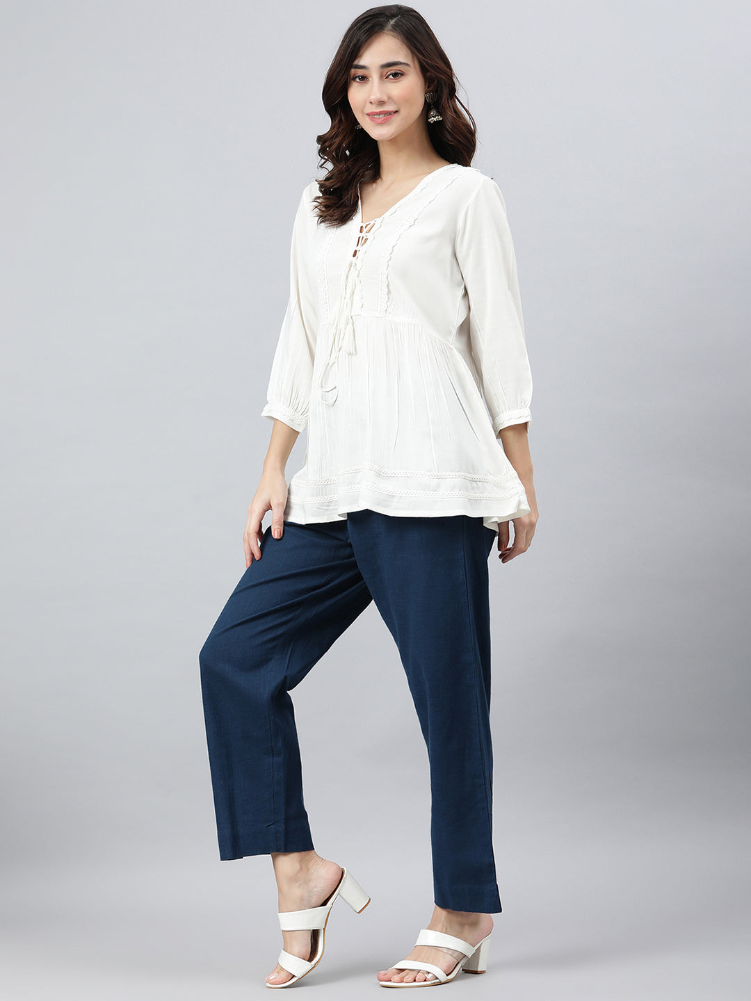 Janasya Women's White Rayon Solid Flared Top - Distacart