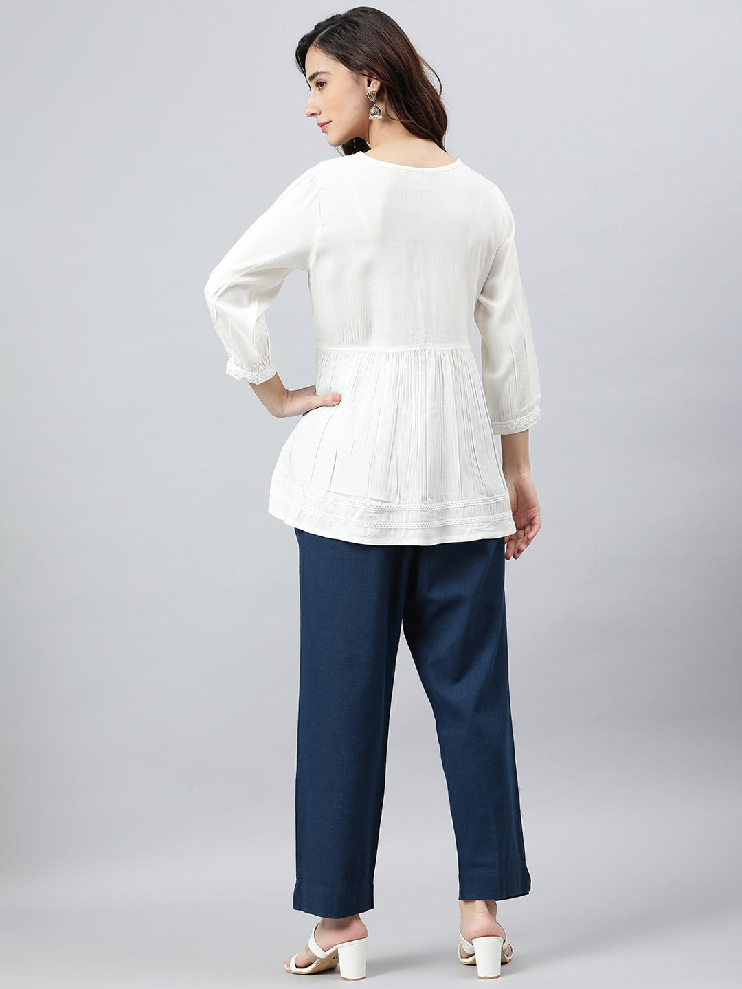 Janasya Women's White Rayon Solid Flared Top - Distacart