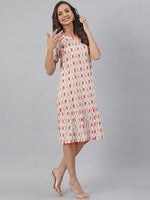 Thumbnail for Janasya Women's Off White Cotton Printed A-line Western Dress - Distacart