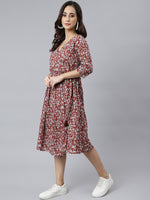 Thumbnail for Janasya Women's Maroon Cotton Floral Printed Angrakha Western Dress - Distacart