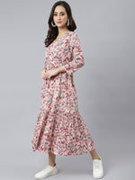 Thumbnail for Janasya Women's Peach Cotton Floral Printed Casual Flared kurta - Distacart