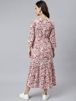 Thumbnail for Janasya Women's Peach Cotton Floral Printed Casual Flared kurta - Distacart