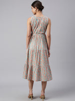 Thumbnail for Janasya Women's Mint Green Cotton Floral Printed Tiered Western Dress - Distacart