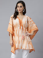 Thumbnail for Janasya Women's Rust Cotton Tie dye Kaftan Kaftan Tunic - Distacart