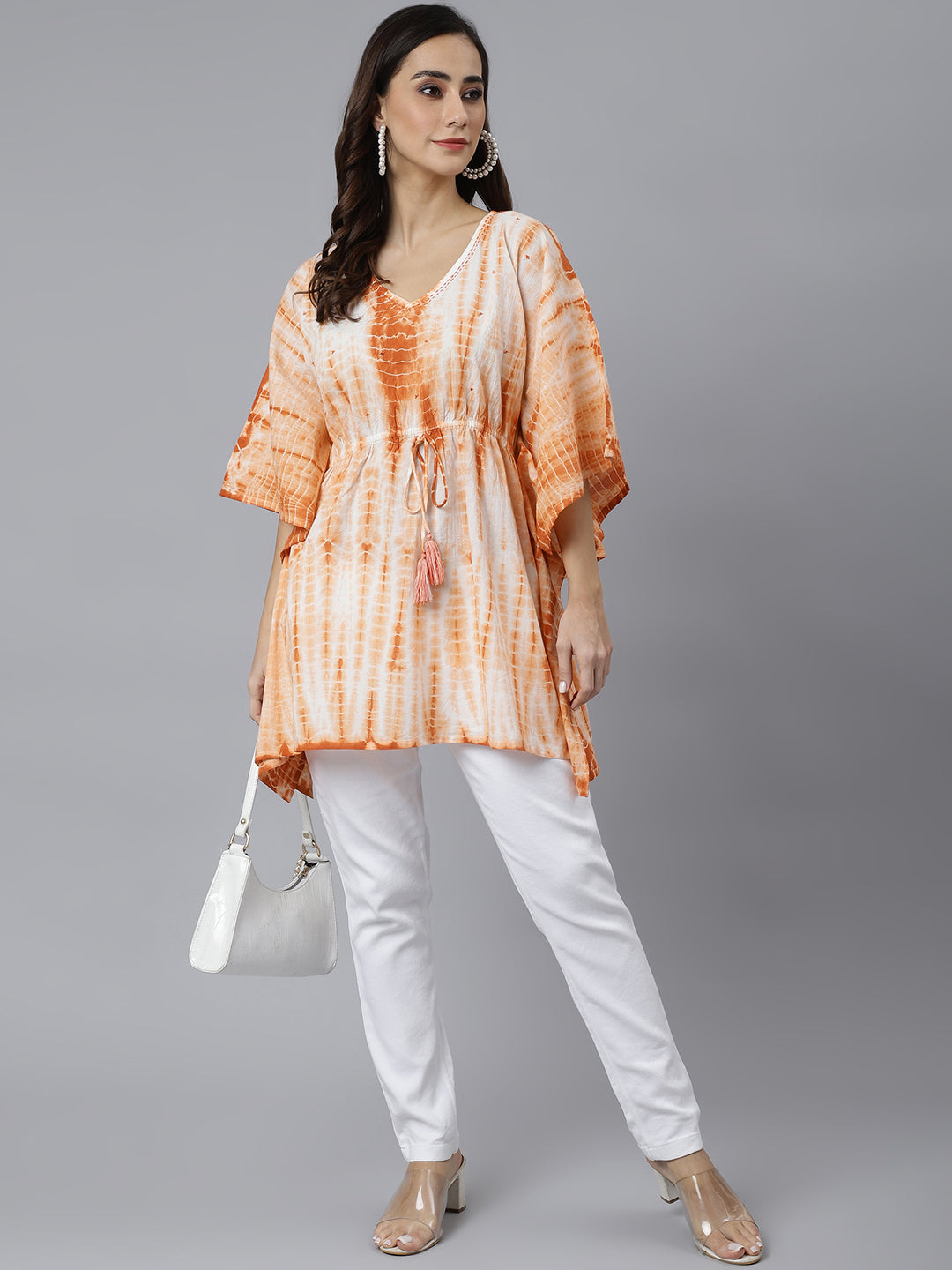 Janasya Women's Rust Cotton Tie dye Kaftan Kaftan Tunic - Distacart