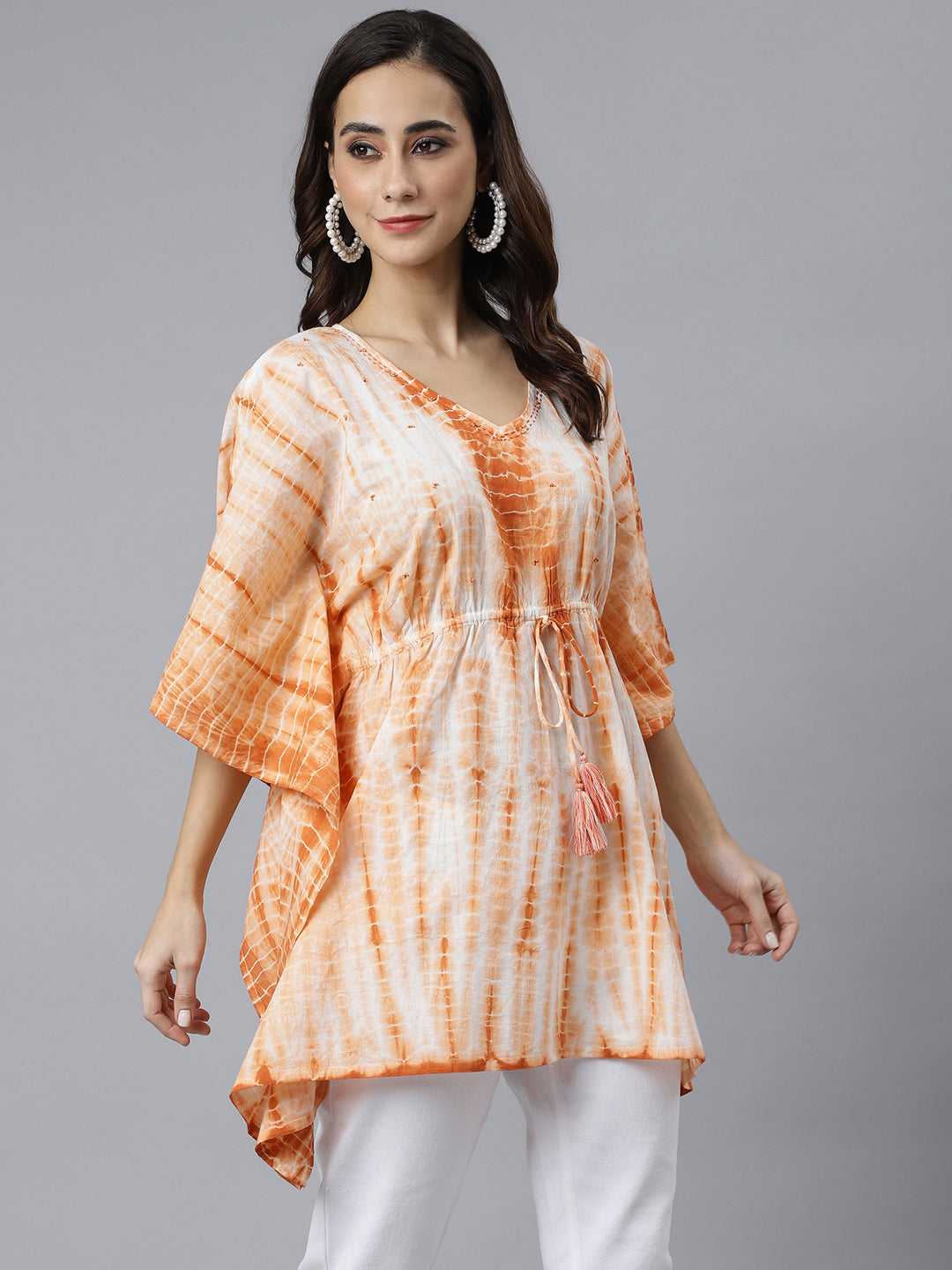 Janasya Women's Rust Cotton Tie dye Kaftan Kaftan Tunic - Distacart