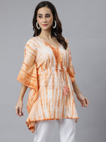 Thumbnail for Janasya Women's Rust Cotton Tie dye Kaftan Kaftan Tunic - Distacart