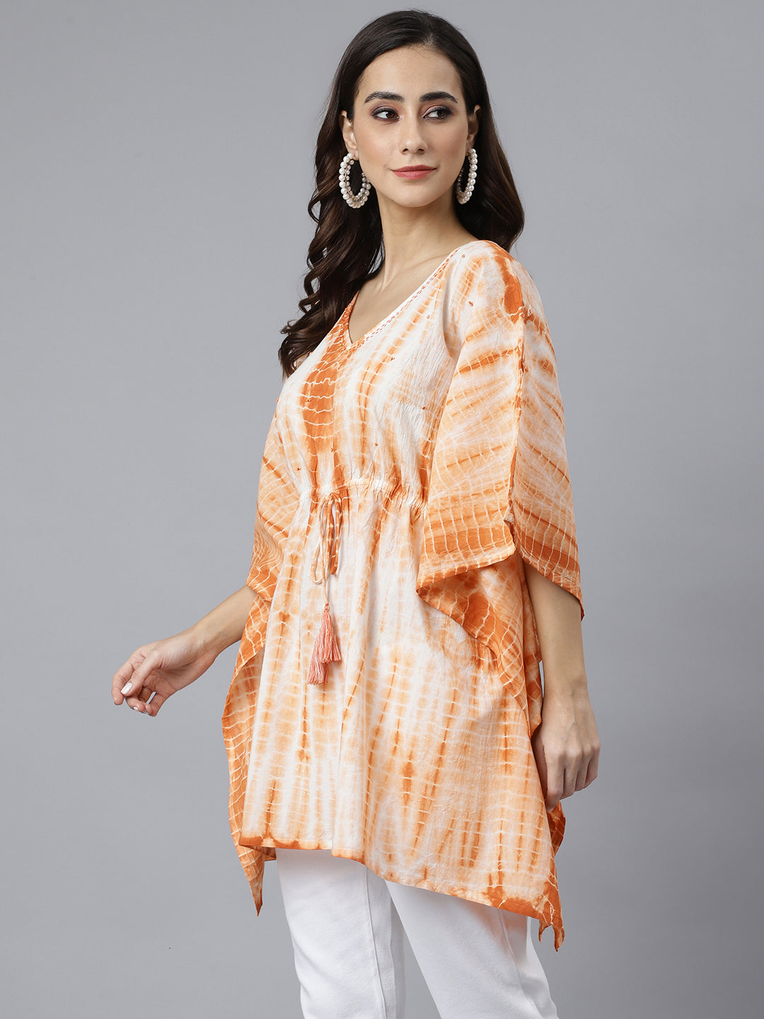 Janasya Women's Rust Cotton Tie dye Kaftan Kaftan Tunic - Distacart