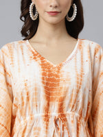 Thumbnail for Janasya Women's Rust Cotton Tie dye Kaftan Kaftan Tunic - Distacart