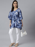 Thumbnail for Janasya Women's Navy Blue Cotton Tie dye Kaftan Kaftan Tunic - Distacart