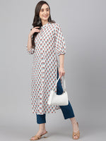 Thumbnail for Janasya Women's White Cotton Floral Printed Casual Straight Kurta - Distacart