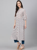 Thumbnail for Janasya Women's White Cotton Floral Printed Casual Straight Kurta - Distacart