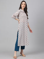 Thumbnail for Janasya Women's White Cotton Floral Printed Casual Straight Kurta - Distacart