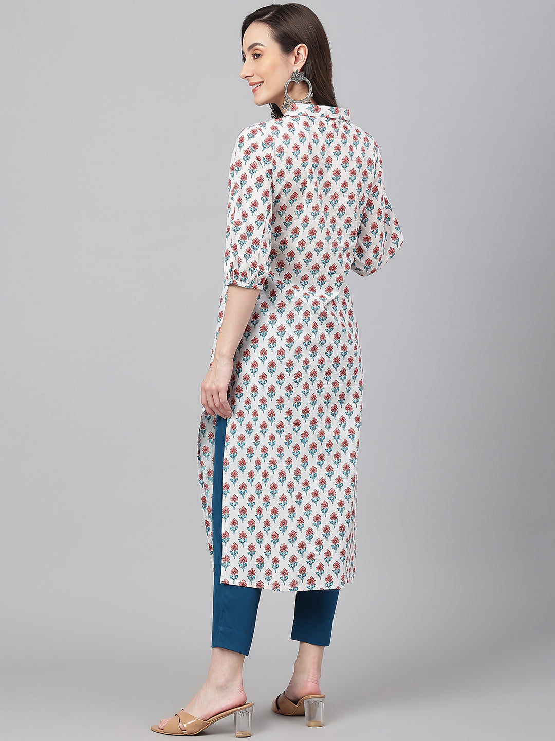 Janasya Women's White Cotton Floral Printed Casual Straight Kurta - Distacart