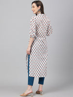 Thumbnail for Janasya Women's White Cotton Floral Printed Casual Straight Kurta - Distacart