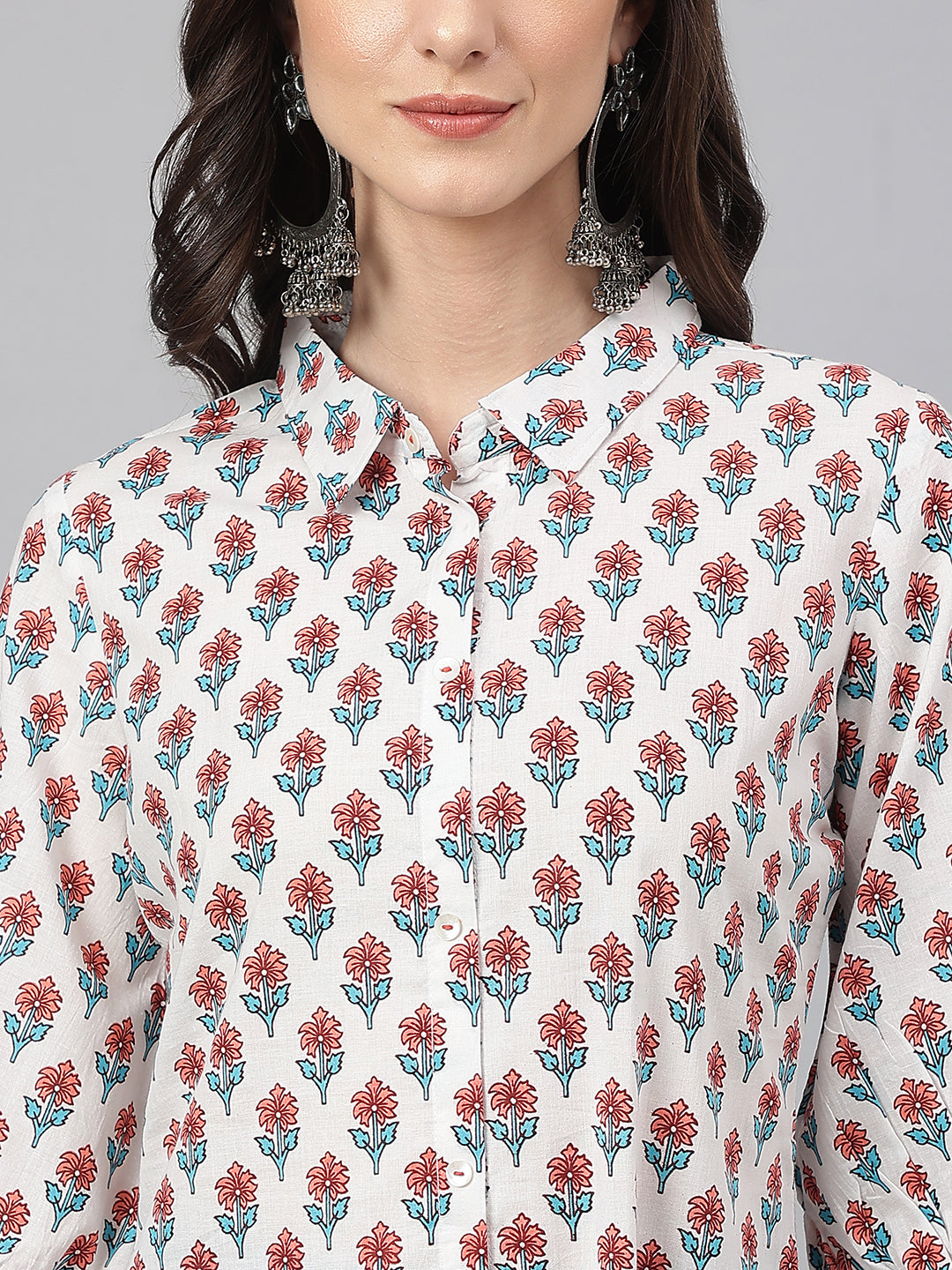 Janasya Women's White Cotton Floral Printed Casual Straight Kurta - Distacart