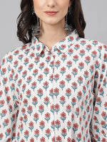 Thumbnail for Janasya Women's White Cotton Floral Printed Casual Straight Kurta - Distacart
