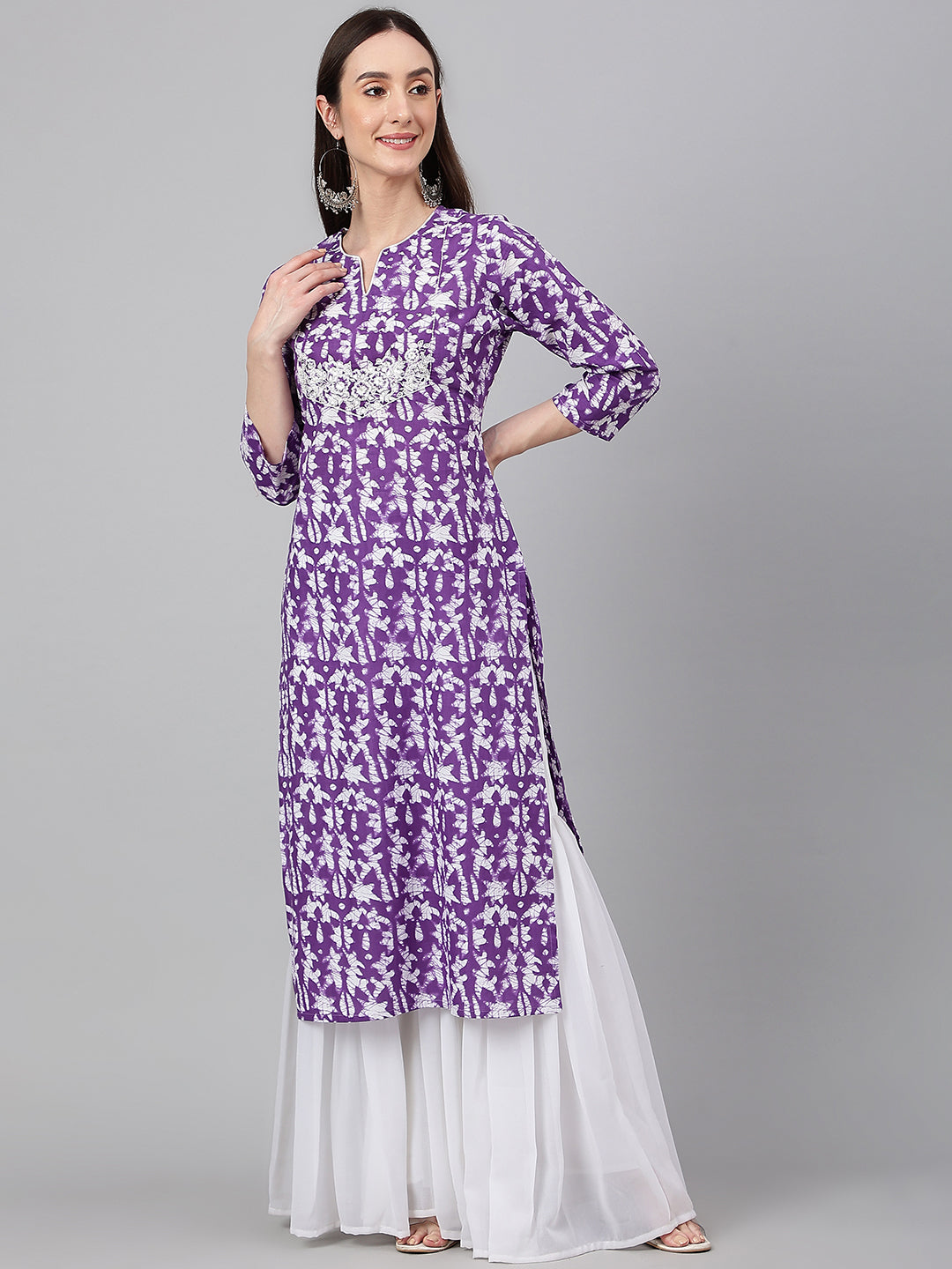 Janasya Women's Purple Cotton Batik Printed Casual Straight Kurta - Distacart