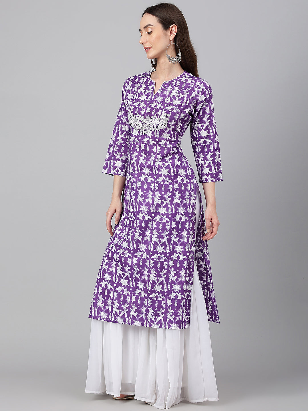 Janasya Women's Purple Cotton Batik Printed Casual Straight Kurta - Distacart